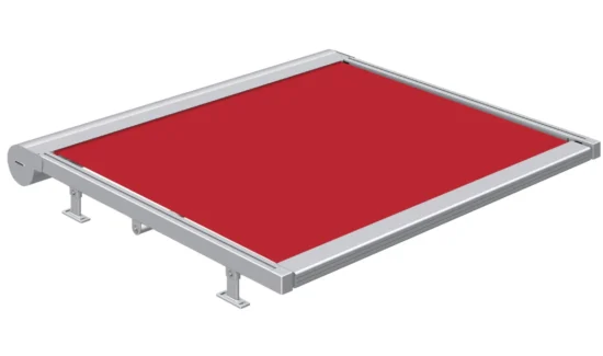 Rote Markise mit silbernem Rahmen