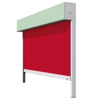 Markise in Rot mit grünem verputzbaren Kasten und easyZIP-Führung